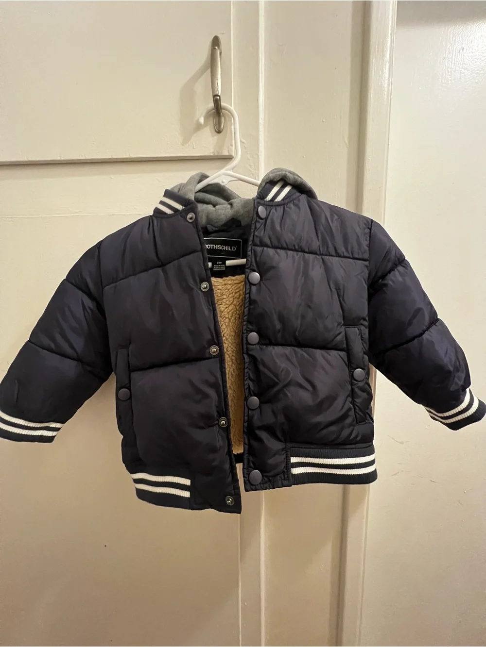 Rothschild Navy Kids Puffer Jacket with Striped Trim